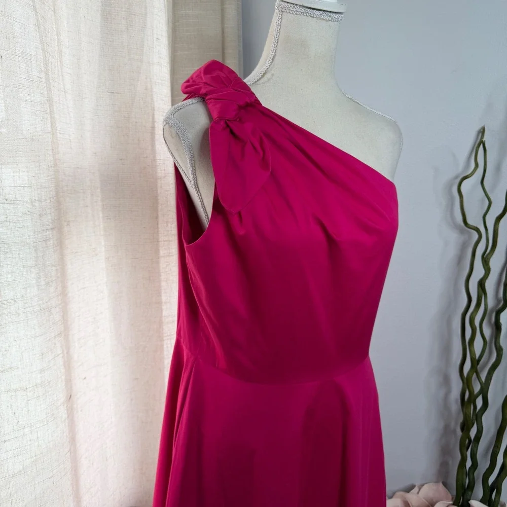 NWT Kate Spade Poplin One Shoulder Sabrina Dress Bow Midi Pink Rosa Plum Size 10
